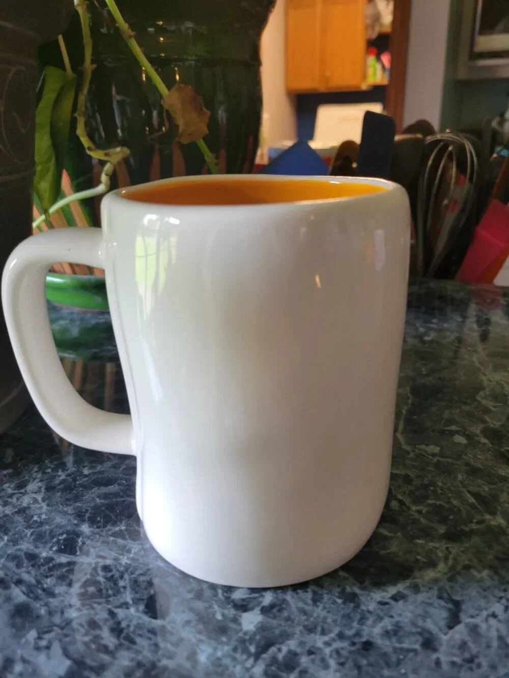 Rae Dunn CUP OF HAPPY Mug White/Orange Ceramic Coffee or Tea Cup 16oz NEW